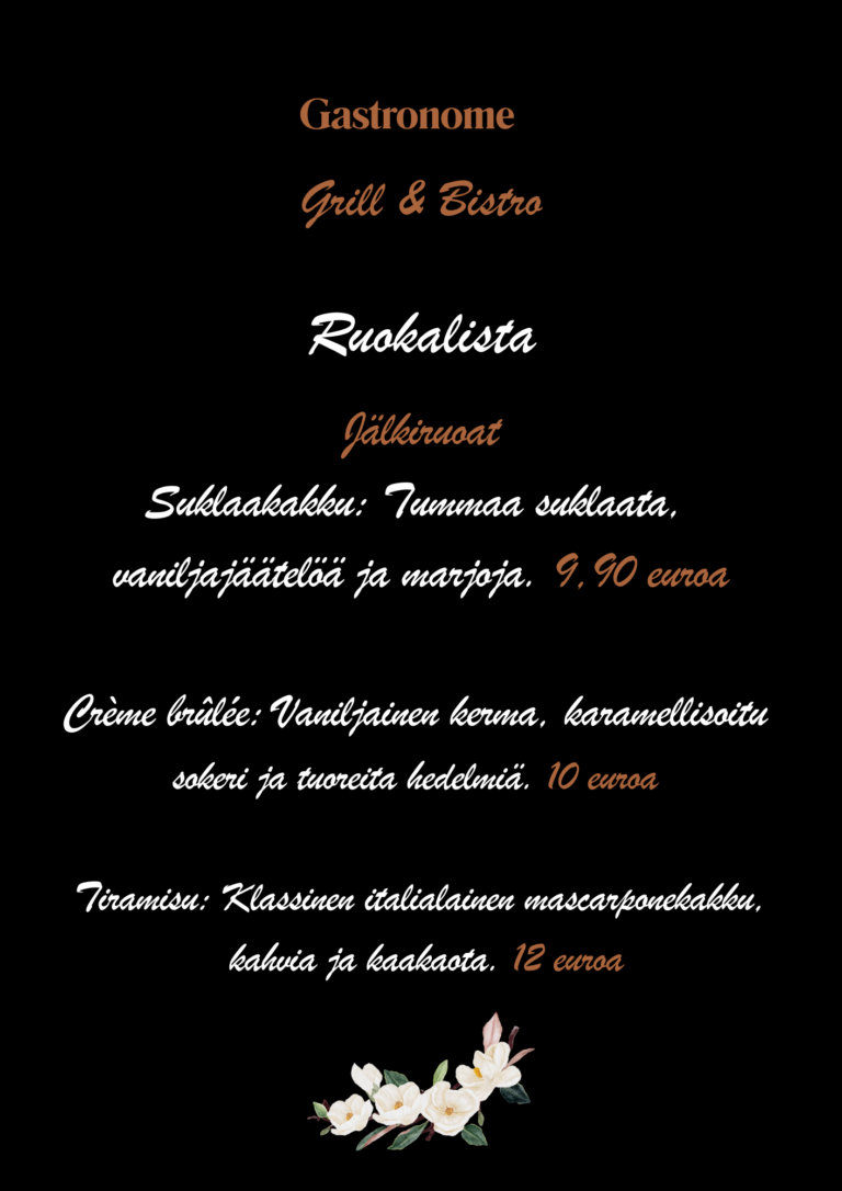 Maistuisiko jälkiruoka ravintolassa, Gastronome Grill & Bistro?
