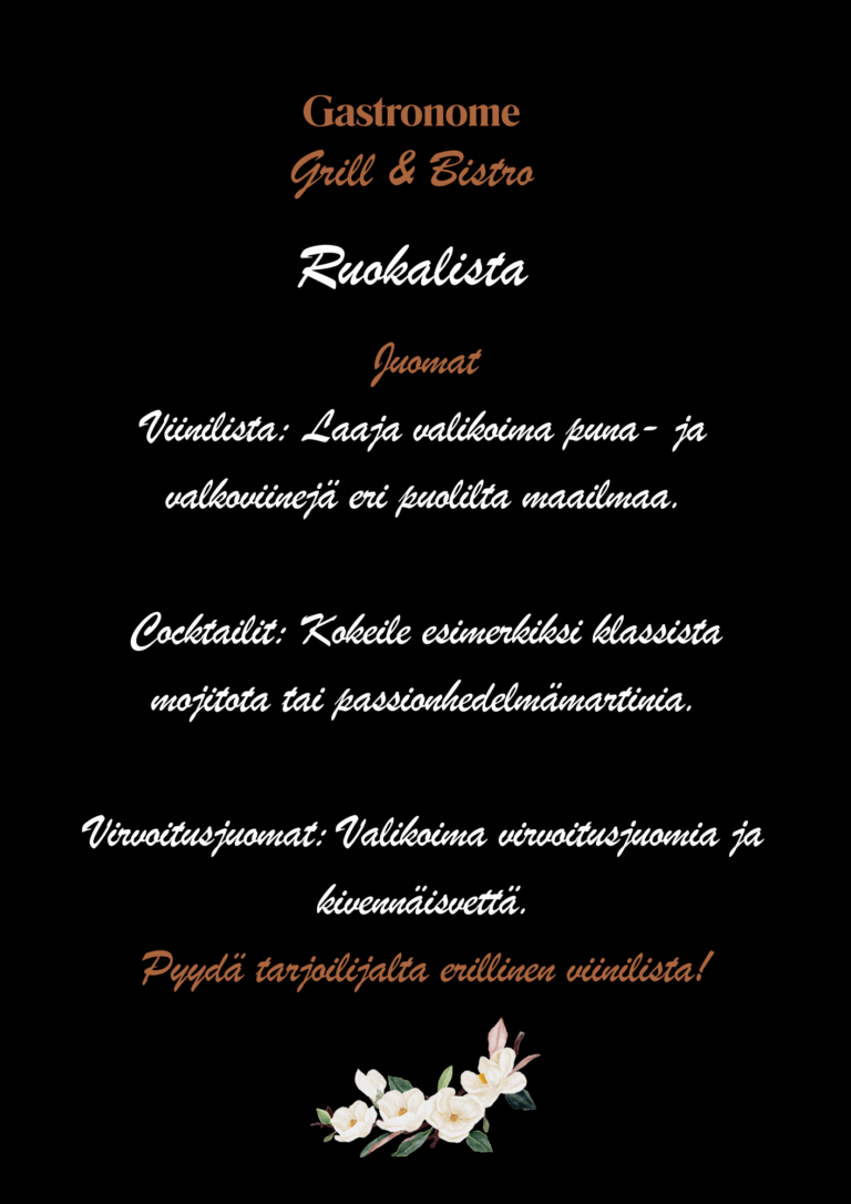 Viinilista - Kysy tarjoilijaltamme ruokalistan yhteydessä